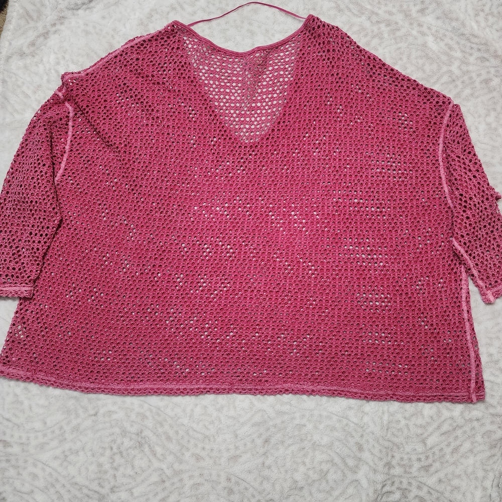 We the Free/Free People Napa Tee/Cover-Up Open Knit Crochet Oversized Sz L Pink - Picture 6 of 14